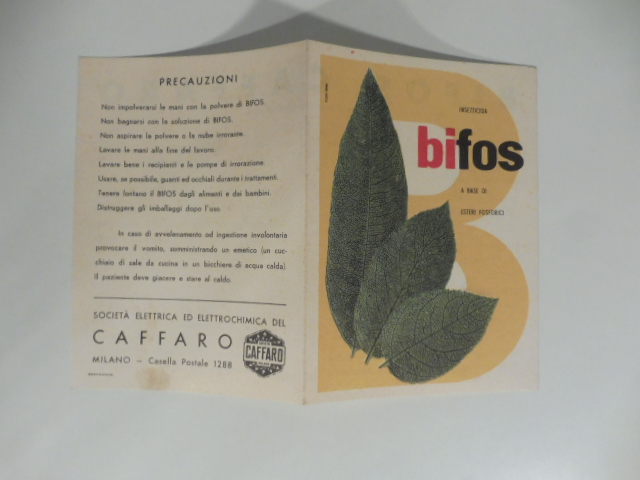 Insetticida Bifos Caffaro a base di esteri fosforici. Pieghevole pubblicitario